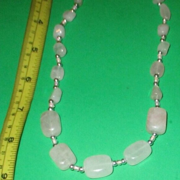 Chunky 18" Beaded Necklace Rose Quartz Jewelry Pink Silver Beads - Picture 6 of 6